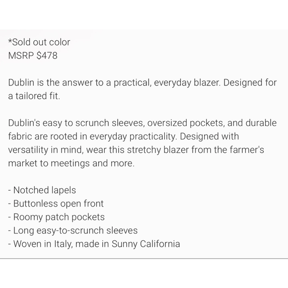 NWOT Frank & Eileen Blue Dublin Blazer XXS-XS-S 17.5in p to p 24in length - Picture 5 of 6